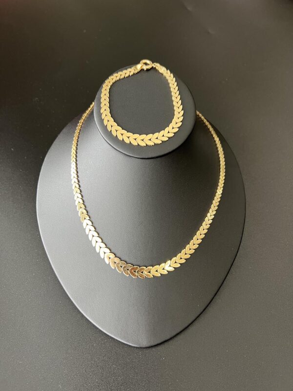 18K Solid Gold Leaf Link Necklace & Bracelet Set